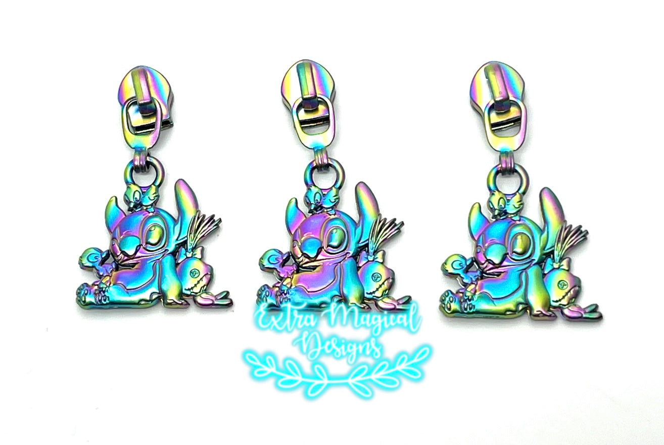Blue Alien with Ducklings and Doll Zipper Pull - #5