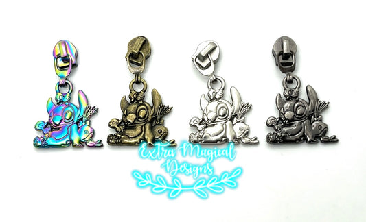 Blue Alien with Ducklings and Doll Zipper Pull - #5